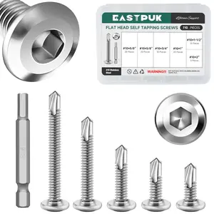 Pcs #   Sheet Metal Screws Assortment Kit, Stainless Steel Flat Head Sot Cap Self Drilling Screw, Allen Sot Drive, Self Tapping Screws with Drill Bit