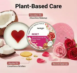 Herblight Makeup Brush & Sponge Cleaner, 2-in-1 Solid Balm Cleanser with Built-in Silicone Pad, Deep Cleaning Brush Soap, Travel-Friendly (Rose & Tea Tree)