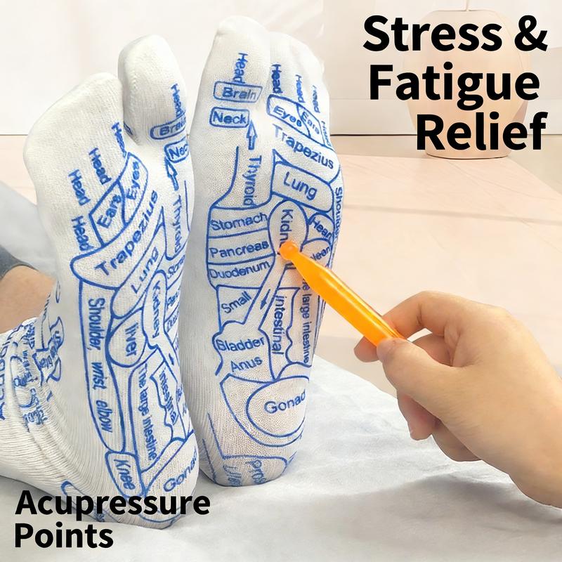 2-Piece Acupressure Foot Socks & Massage Stick Set: Foot Massage Socks with Acupressure Points Guide | Foot Reflexology Socks for Stress & Fatigue Relief
