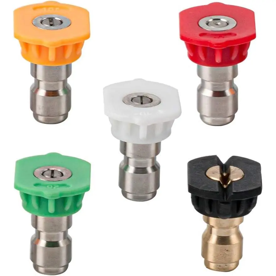 Pressure Washer Spray Nozzle Tips Multiple Degrees, 4000PSI Premium Power Washer Nozzle Tips Set with 1/4'' Quick Connect Nozzles, 5 Nozzles(0,15,25,40,65 Degrees Soap) 2.5 GPM Garden Hose Connector