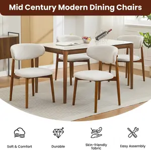 Wooden Dining Chairs Set of 2, Mid Century Modern Upholstered Dining Room Chairs, Farmhouse Kitchen Chairs with Padded Fabric Seat & Wood Legs, Comfortable Dining Side Chairs