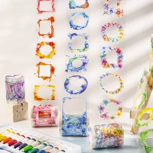 Watercolor Gradient Border Tape Roll, Pet Material, Phantom Edge Series, Creative Decorative Trim for Journals & Water Bottles, 1 Roll/bag