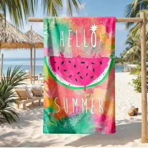 Hello Summer Watercolor Watermelon Beach Towel, Quick-Dry Soft Polyester, Multi-Use Yoga Travel Swim Camping, Large Size, Best Gift