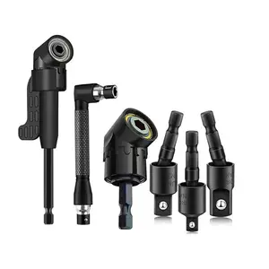 Right-Angle Drill Bit Accessory Set(6pcs), Including 3x 360Â° Rotatable 1/4", 3/8" & 1/2" Impact-Grade Socket Adapters, 2x 105Â° Hex Shank Angle Adapters & 90Â° Right-Angle Drill Bit, Heavy-Duty Tool Kit