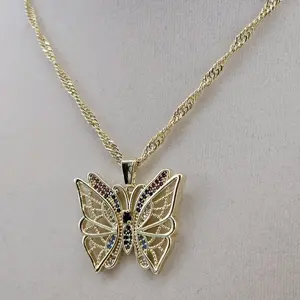 (176) butterfly with colors pendant and chain 18 inches. (176) butterfly with colors pendant and chain 18 inches.