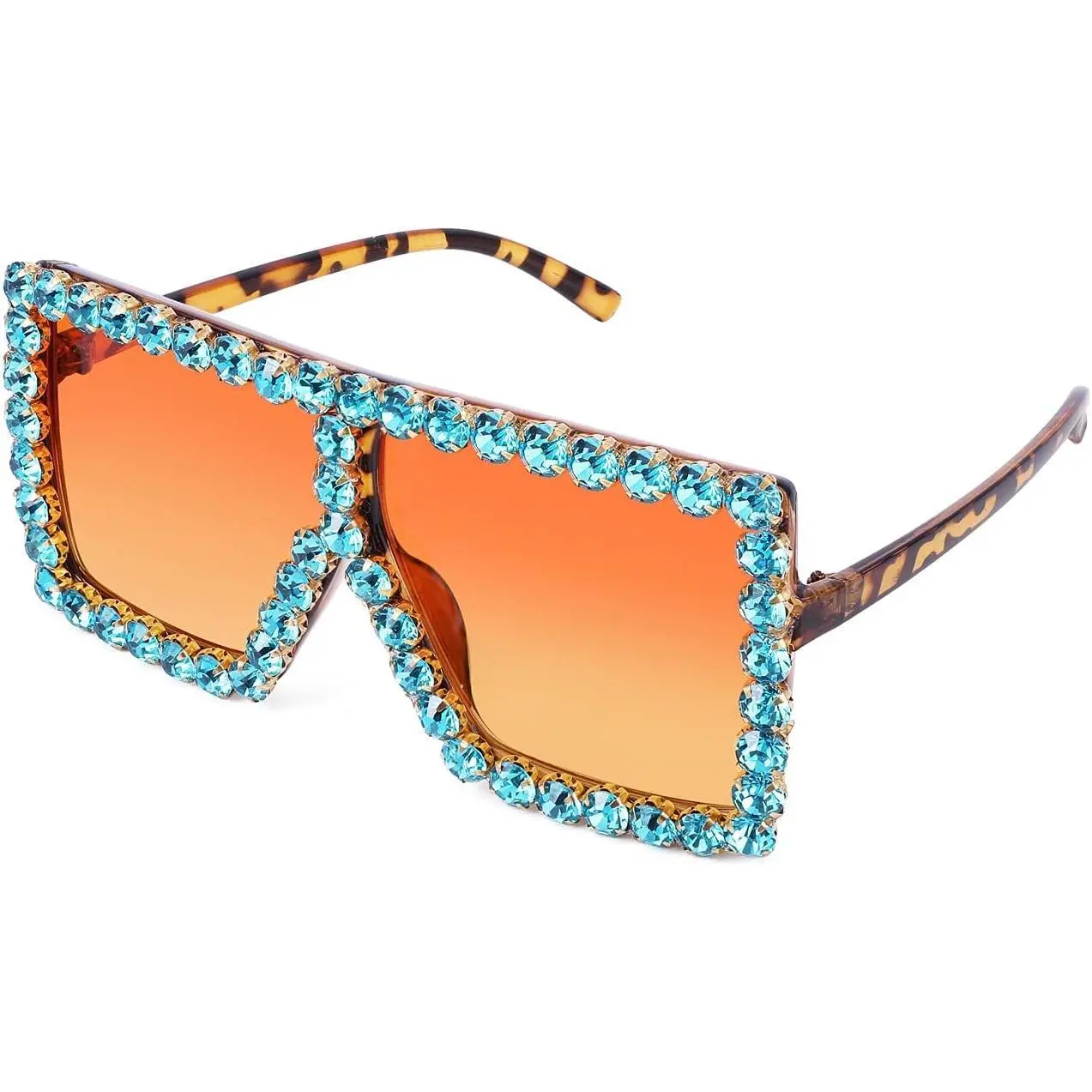 EyeconicFinds Oversized Sparkling Crystal Sunglasses Disco Diamond Flat Top Fashion Square Large Shades B2782 Eyeglass Frames