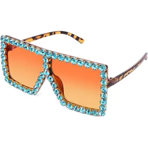 EyeconicFinds Oversized Sparkling Crystal Sunglasses Disco Diamond Flat Top Fashion Square Large Shades B2782 Eyeglass Frames