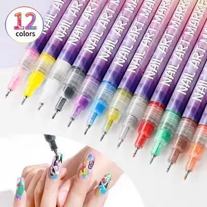 Acrylic Paint Pen for Nail Painting,Nail Art Marker Pen, 12pcs/set Quick Dry Nail Art Drawing Pen, DIY Nail Art Design Tool for Women & Girls Gift