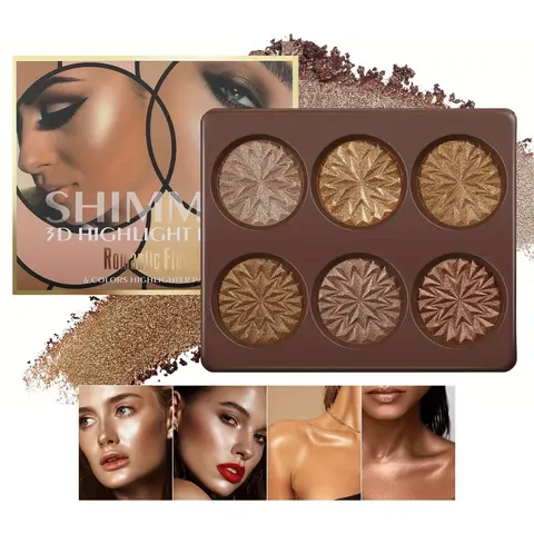 6 Color Highlighter Palette, Long Lasting Shimmering Glowy Highlighter Powder, Facial High Shine Makeup Highlighter Palette, Glowing Makeup, Suitable for Party, Cosplay, Shimmer Pigment Palette, Cosmetic
