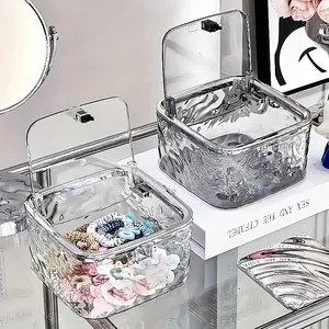 Clear Hair Tie Storage Box, 1 Count Hair Accessories Storage Box with Lid, Beauty Organizer, Beauty Supplies Organizer, Desktop Storage Organizer for Home Bathroom Bedroom, Travel Accessories, Durable Storage Organizer