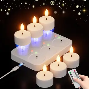 6Pcs Rechargeable Flameless LED Tea Lights with Charging Station, Remote Control & Timer, Realistic Flickering White Tea Lights for Home, Christmas, Wedding Decor
