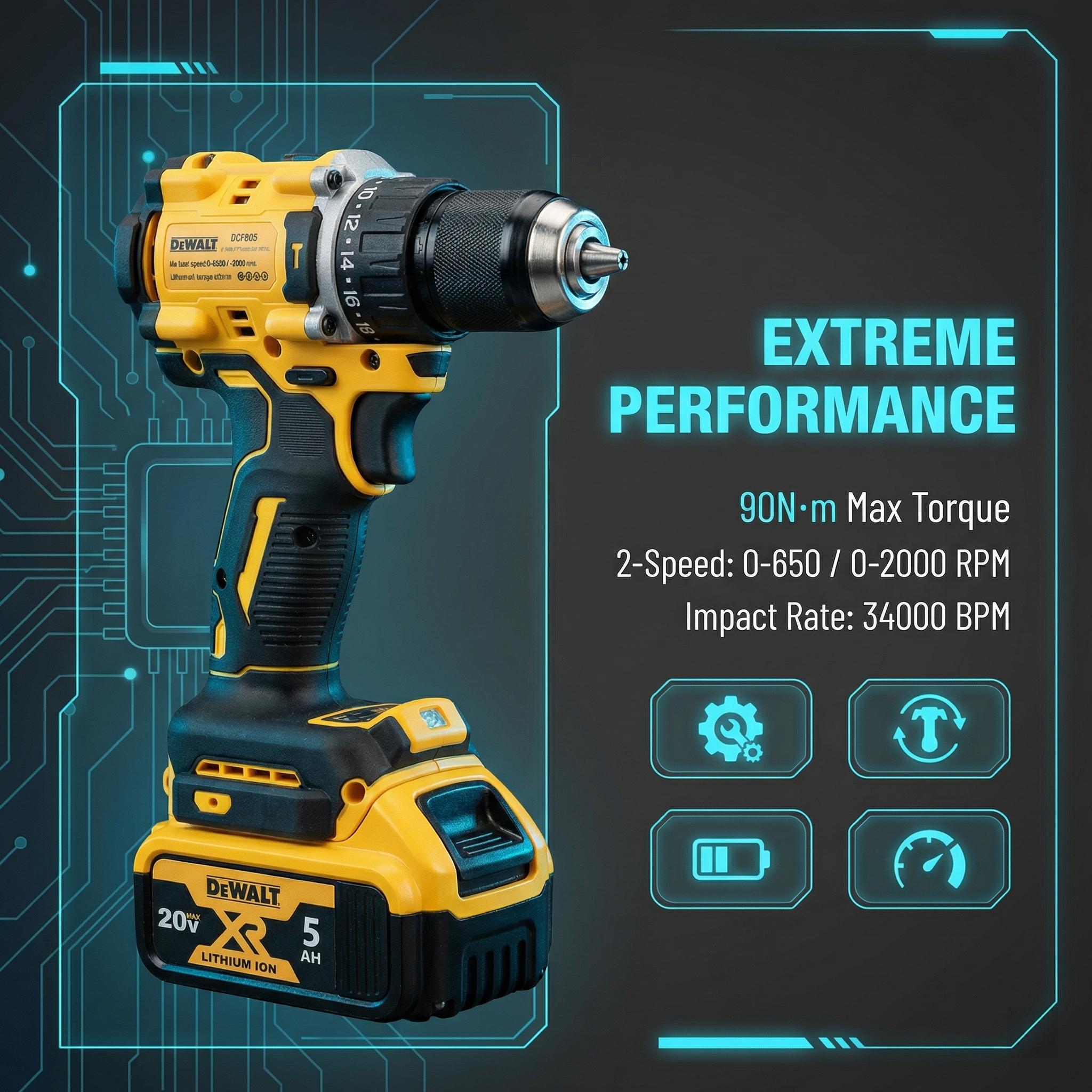 Dewalt DCF805 20V Drill Bundle: 0-34000bpm Impact Rate, 1.34-2.02kg, One Battery & Charger