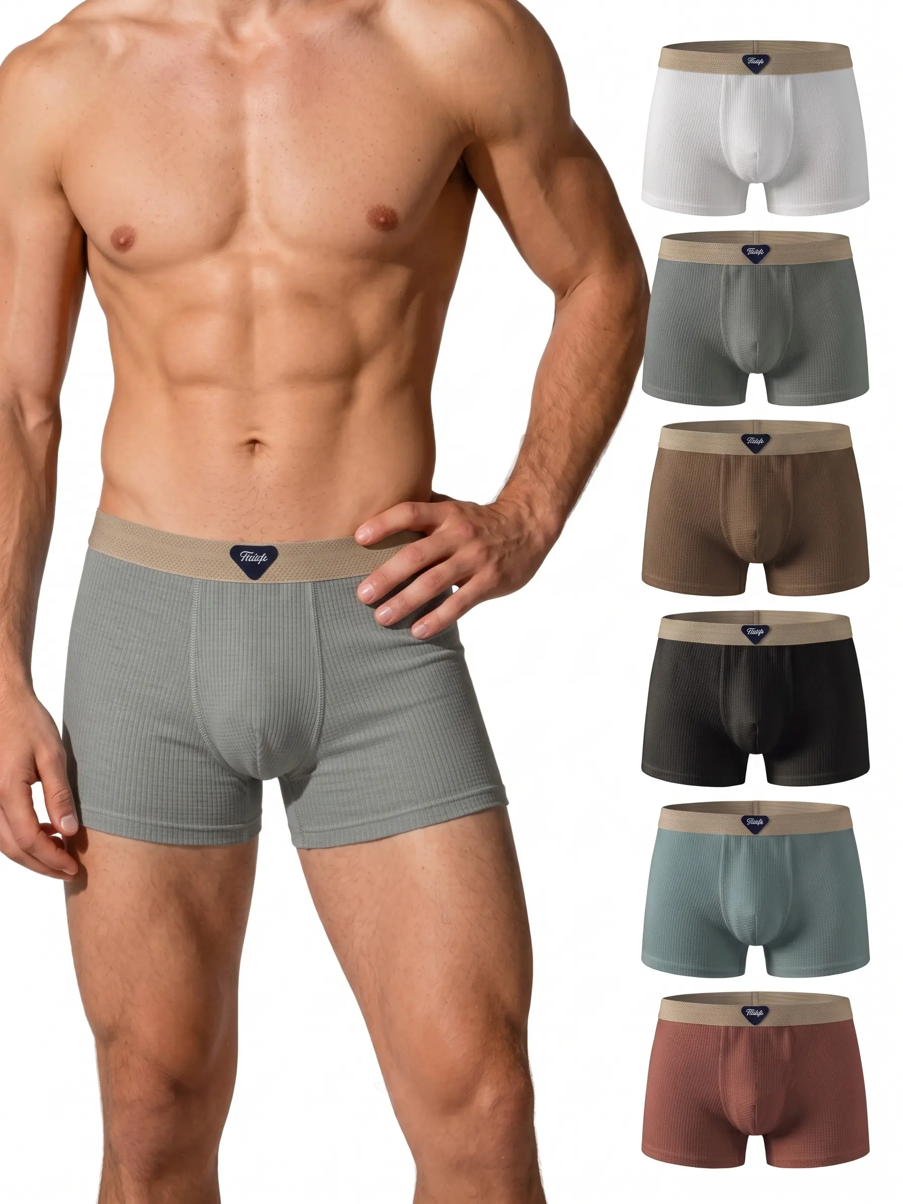 4/6 Pcs Men's Sports Boxer Briefs Set, Ultra-Soft Stretch Breathable Fabric, Medium Elasticity Design, Multiple Colors, L-3XL, Casual All-Day Sports Underwear, Sporty Sports Underwear Beige Menswear