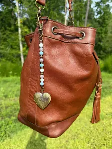 Handmade Bag Charm, Heart Locket with Gemstone Strand