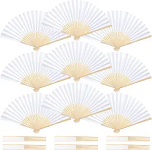 15 Pcs White Paper Fans Handheld Bulk, 8.3 Inch Foldable Hand Fan, Folding Fans Handheld for Women, Paper Fan for Wedding Guests, Bridal & Baby Shower Favors, Party Decorations