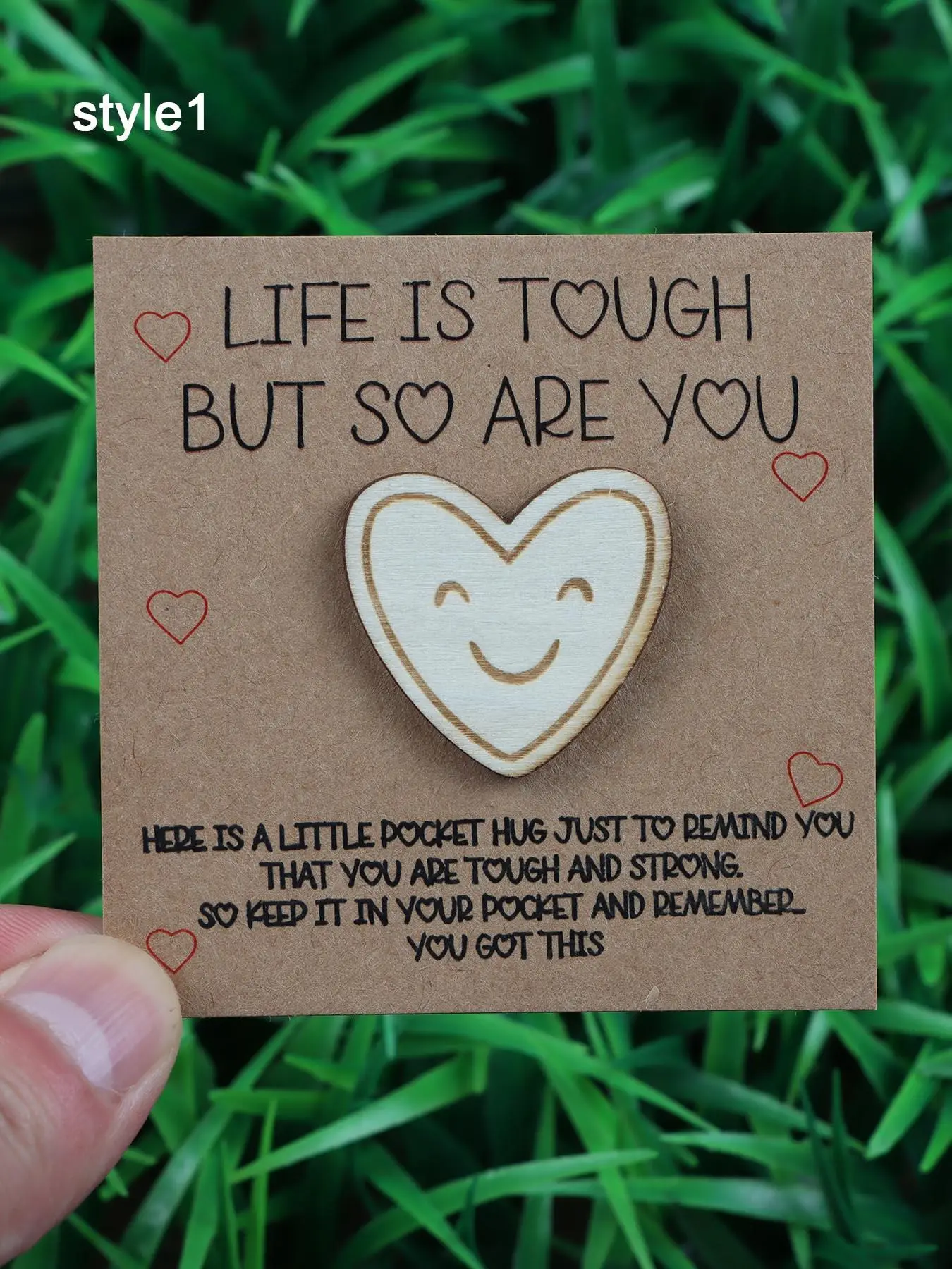 Wooden Heart Shaped Pocket Hug with Positivity Card, Little Pocket Hug Gift for Friends, Tough Times Gift, Pocket Hug To Express Careness & Support fo