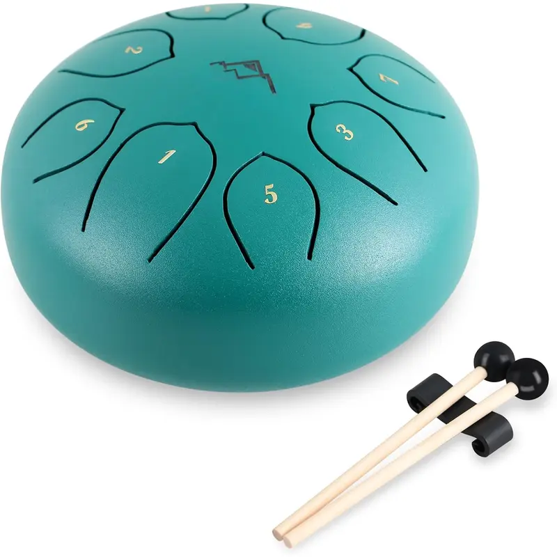 Steel Tongue Drum 6 Inches 8 Notes Handpan Drum C Key with Travel Bag, Meditation Entertainment Yoga, Mallets, Music Book (Green)