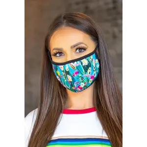Turquoise Floral Cactus Face Mask (No Filters)