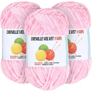 3 * 100g Velvet Chenille Chunky Yarn for Crocheting, Handcrafts Weaving Soft Chenille Yarn for Crocheting Clearance, Used for Making Baby Yarns Blanket, Clothes, Knitting Creations (Pink)