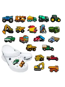 20pcs Cartoon Cute Construction Vehicle Series PVC Shoe Accessories, Detachable Waterproof DIY Decoration Shoes, Unique Personalized Shoe Parts, Decorative Shoe Accessories, Cute Shoe Decorations
