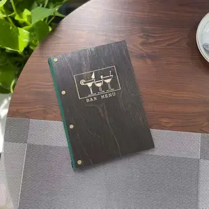 A5 Wooden Engraved Logo Menu Holder with Elastic Band, Restaurant Bar Menu Cover, Durable Wood Material, Ideal for Dining & Bars