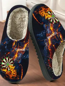 Unisex Geometric Pattern Textile Slippers, Anti-Slip Rubber Sole, Warm & Stylish Home Footwear for Fall/winter Season