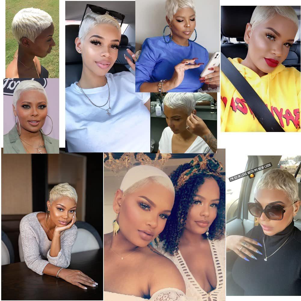 Short Grey Wigs for Black Women 100% Human Hair Wig, Silver Grey Pixie Cut Human Hair Wig Glueless Machine Made Salt and Pepper Short Cut Wig, Lightweight Wear and Go Layered Wigs for Daily Wear