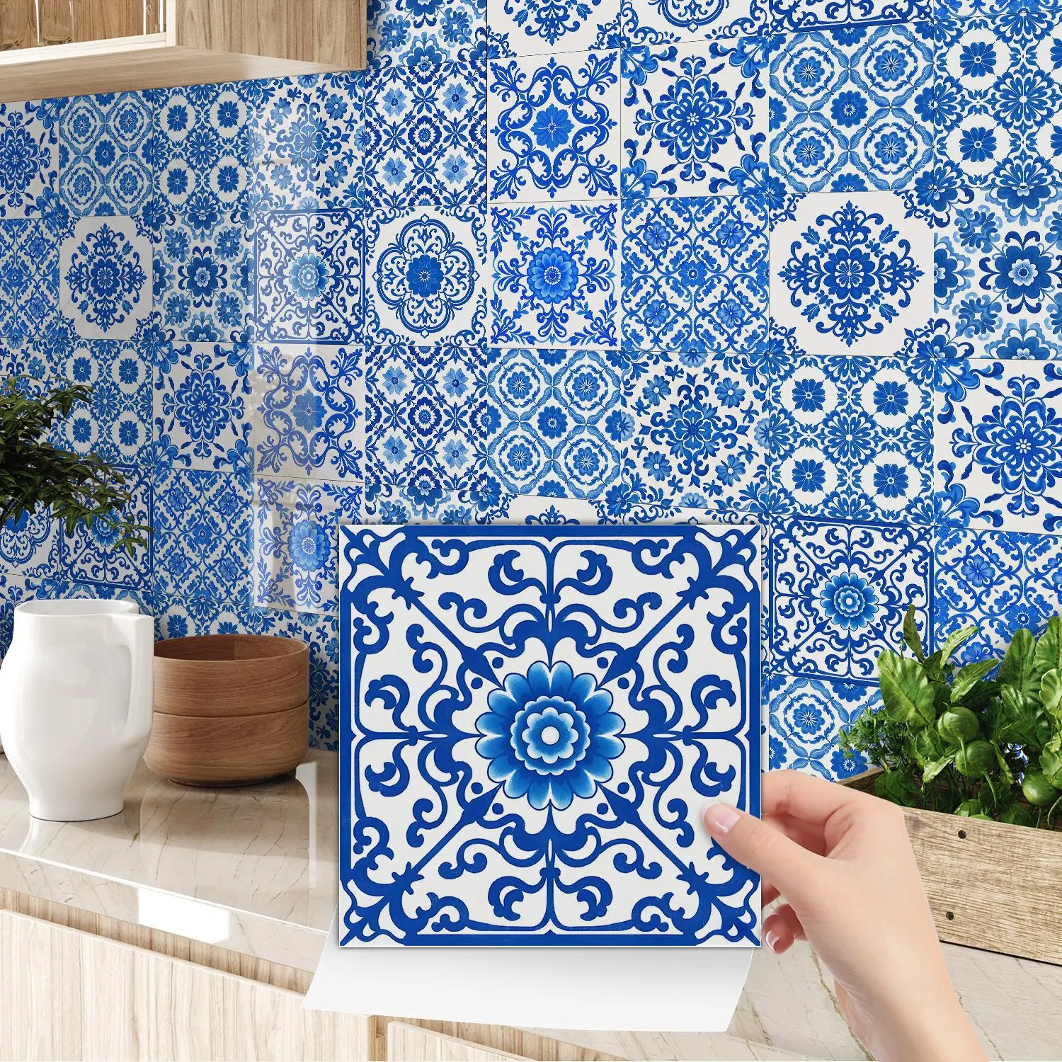 Vintage Style Pattern Tile Sticker, 24pcs/set Self Adhesive Tile Sticker, DIY Decorative Sticker for Kitchen Backplate, Bathroom, Furniture, Stairs, Ornaments