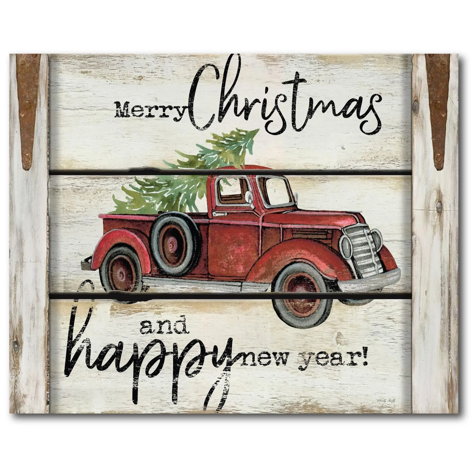 Courtside Market Red Christmas Truck 16x20 Canv as