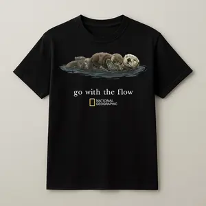 Go With The Flow Otter T-Shirt Cute Sea Otter Graphic Tee National Geographic Style Animal Lover Shirt Aesthetic Nature Tee Gift Idea Unisex Casual