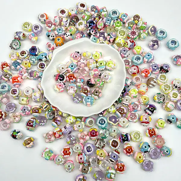 50PCS Hand-Painted Colorful Beads - Decoration Beads for Hand Beading, Handmade Crafts Projects (Note: Mixes Vary; Picture May Not Be Accurate)