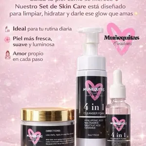 Munequitas Creations Face Set Foam Serum Skincare Skin Repair Comfort System Trio - 3 Piece Set with Cleanser Cream & Serum for US Customers  Cleansing All skin types Hyaluronic Acid