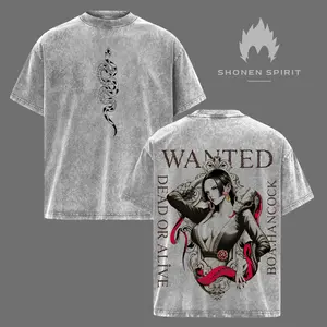 Retro Boa Hancock One Piece Washed Tee, Oversized Heavyweight Cotton Anime Streetwear Graphic Shirt
