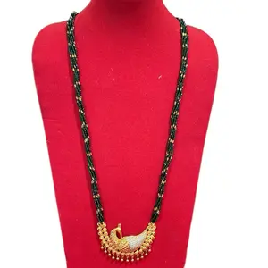 Mayur Traditional Peacock Design Potey Necklace Tilahari in Hydro Beads Gold-Tone Jewelry