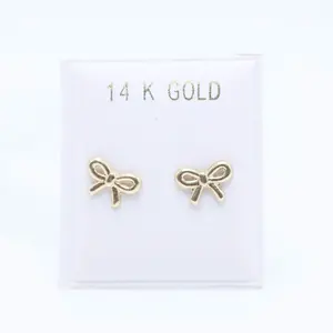14KT Gold Dainty Bow Earrings - Simple Small Bows Perfect for Children & Women