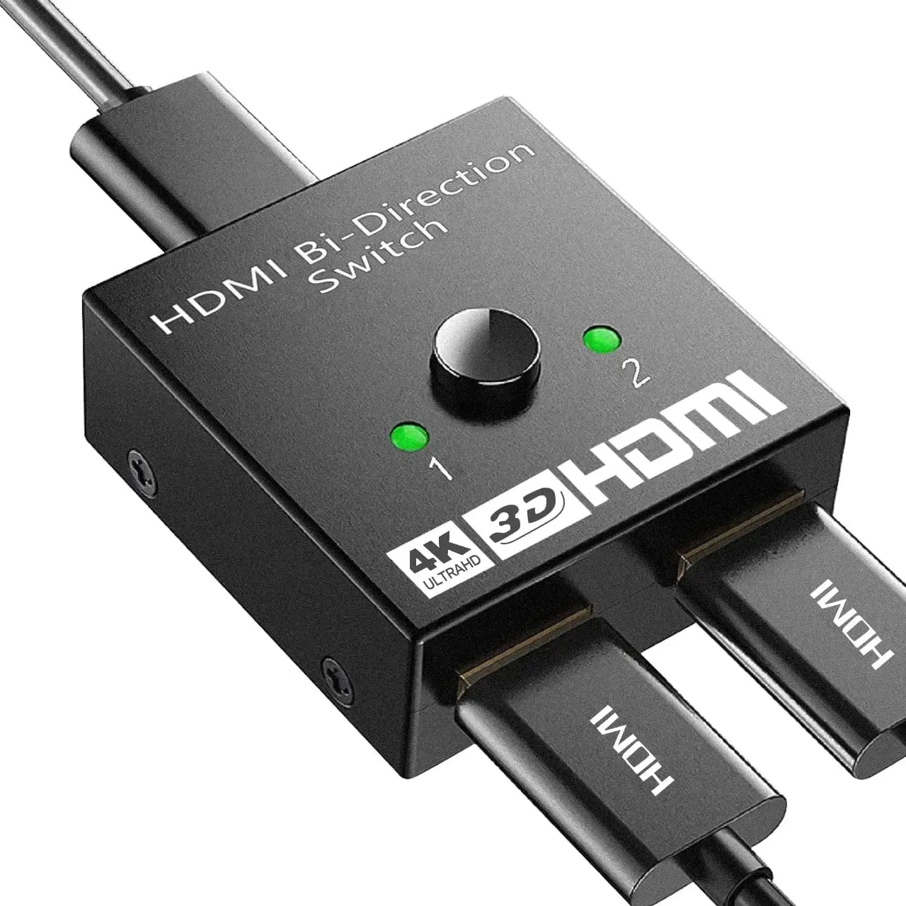 4K@60Hz HDMI Switch Splitter, Bi-Directional HDMI Switcher 2 in 1 Out with Nickel-Plated Ports, 18Gbps Aluminum Alloy with LED Indicator, Support 3D HDCP UHD for HDTV Monitor Projector PC Laptop