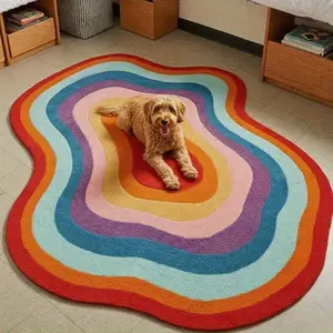 1pc Dopamine Rainbow Color Carpet Gradient Bedroom Decor Decorative Rug Irregular Shape Soft Area Rug Bedside Plush Carpet Luxury Ins Style Living Room Carpet Home Large Area Lounge Closet Carpet Washable Study Lounge Anti-slip Floor Mat