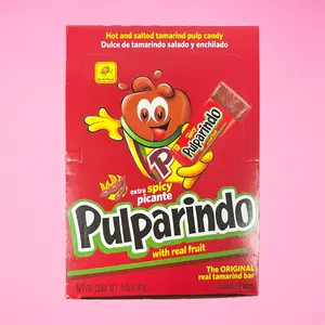 Pulparindo Extra Spicy Tamarind Bar, 20-Pack Box, Chewy Candy, Snack Mexican Candy Dulces Mexicanos Sweet Spicy Tangy Tamarindo Natural