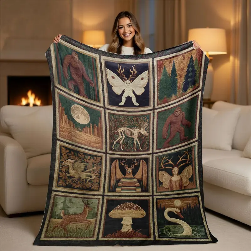 Vintage Color-Patched Flower Blanket - Cozy Fleece Quilt Print Throw, Aesthetic Grandmacore Room Decor, Thoughtful Gift for Mom, Flower Blankets, Color-Patched Blankets