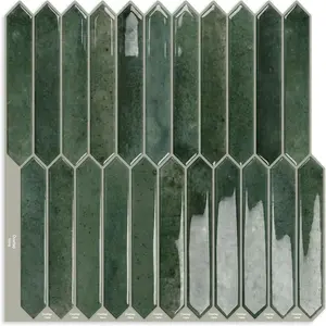 Green long hexagon tile peel and stick backsplash 10 sheets selfadhesive wall tiles stick on back splash for kitchen bathroom fireplacerv