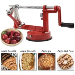 Apple Peeler Corer, 3 in 1 Apple Peeler Slicer Corer with Powerfull Suction Base & Stainless steel Blades for Apples Pears,Suction Cup Base(vermilion)