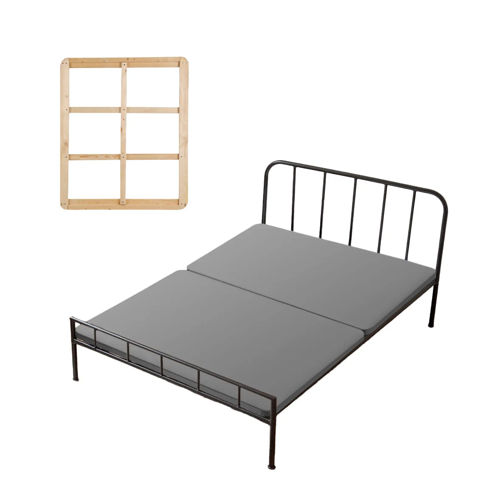 VEVOR Full Size Bunkie Board, 1.5 in Heavy-Duty Wood Bed Platform Slats, 200D Oxford Cloth Cover, Modular 2-Piece Gray Wooden Mattress Support for Full Beds, Easy Assembly, Heavy-Duty Bed Slats#BacktoSchool