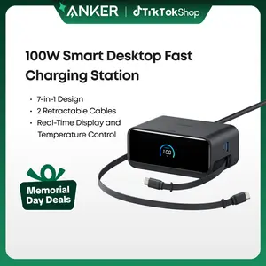 #SummerVibes Anker Nano 7-in-1 USB-C Charging Station with 2.3ft InstaCord, 3 USB-C, 3 AC Outlets, 1 USB-A, 100W Desktop Power Strip for iPhone 17/16, MacBook, and More, Perfect for Multitasking
