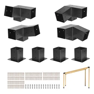 VEVOR Pergola Kit, 4x4 Inch 3-Way Slanted Bracket for 3.5x3.5 Inch Wood Beams in Actual Size, Carbon Steel Pergola Bracket with Screws and Post Bases, for Outdoor Wood Pergolas, Gazebos, Sheds, 8 Pcs