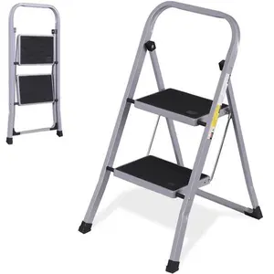 2 Steps Ladder Folding Anti-Slip Safety Steel Wide Pedal Handgrip 350Lbs Load