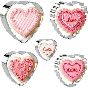 Love Heart Cookie  Set - 5 count Stainless Steel Heart Shaped Cookie  Biscuit Pastry