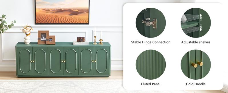 Giratree 63'' Fluted Sideboard Buffet Cabinet with 6 Doors, Modern Wooden Accent Storage Credenza Console Table for Kitchen, Dining Room, Living Room, or Entryway, Adjustable Shelves and Fluted Wave Design