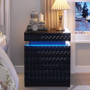 Lvifur Smart LED Nightstand with Hidden Storage, Motion Sensor Light, Floating Design and 2 Large Drawers