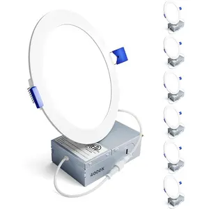 6 Pack 6 Inch LED Recessed Light, Dimmable, 4000K Cool White, 1050LM High Brightness, 12W 120V, Damp Rated, Ultra-Thin Canless Wafer Ceiling Light - ETL & FCC & IC