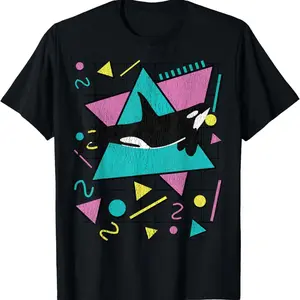 Killer Whale Retro 90s Aesthetic Graphic Cotton T-Shirt, Vintage 1990s Inspired Casual Crew Neck Tee Ideal Holiday Gift